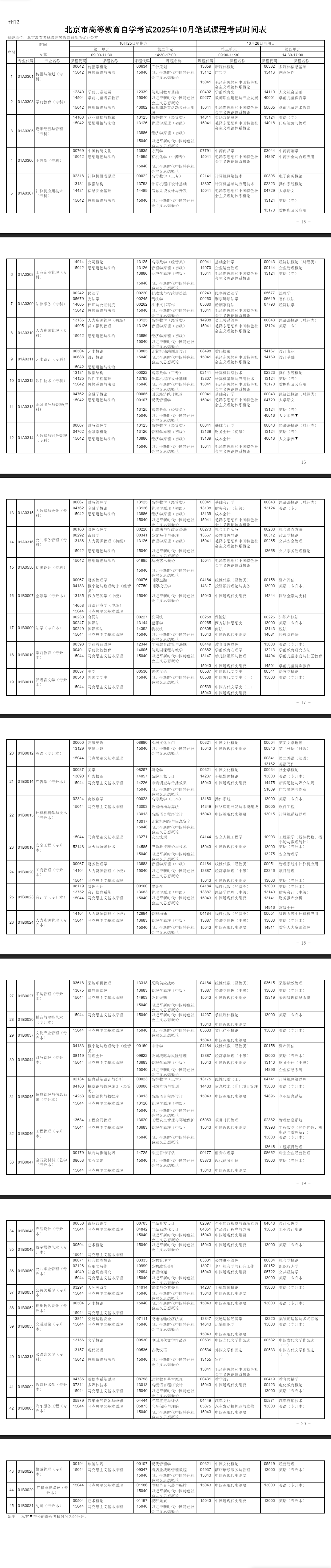 2025年10月北京市自考考試安排